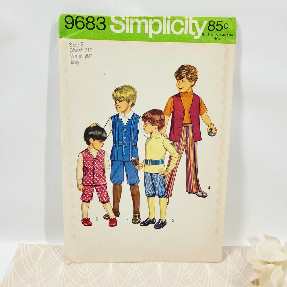 1970s boys Simplicity sewing pattern #9683 2 Vest knickers and bell bottom pants